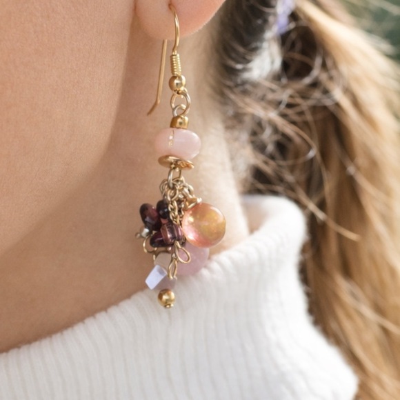 balkan Jewelry - NEW MAGNETIC HEALING Gold and Pink Dangle Earrings